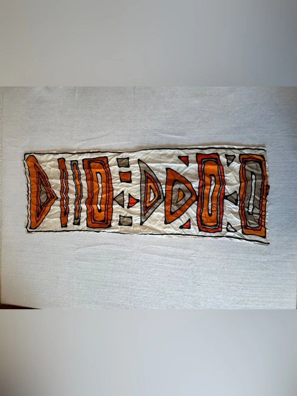 Hand-Painted Orange Geometric mid century silk scarf